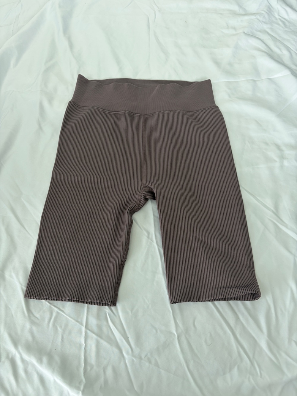 Calvin Klein Ribbed High-Waist Athletic Bike Shorts — Taupe Brown